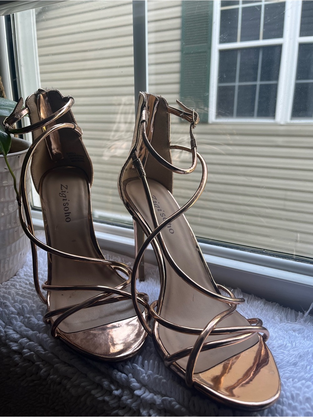 Zigi Soho Metallic Rose Gold Strappy Stiletto Sandals
